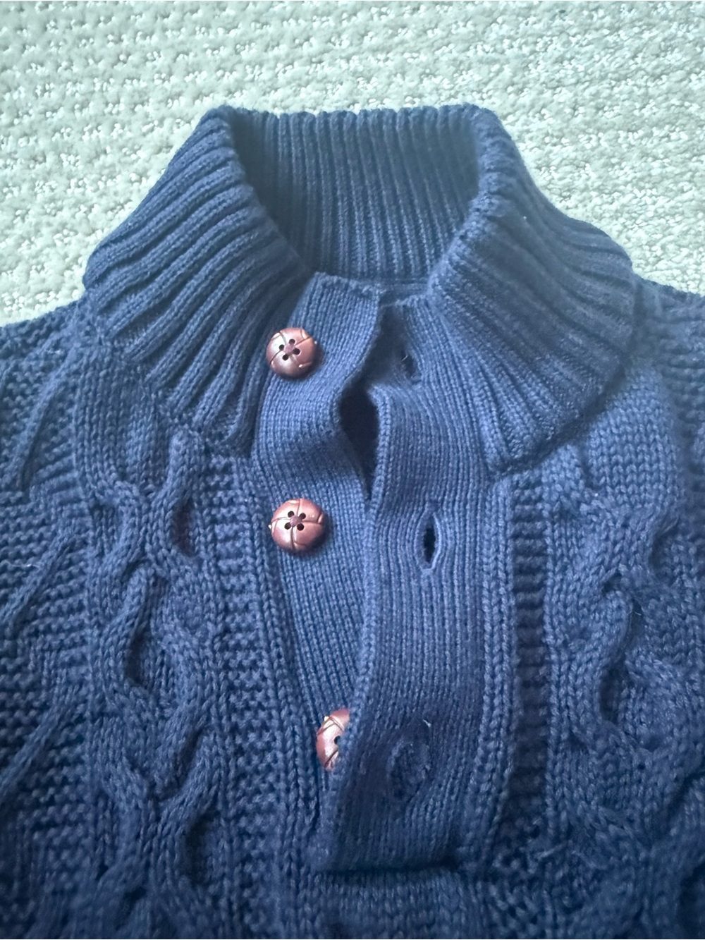 Hope & Henry Boys M Navy Cable Knit Button Mock Neck Sweater - Picture 2 of 10